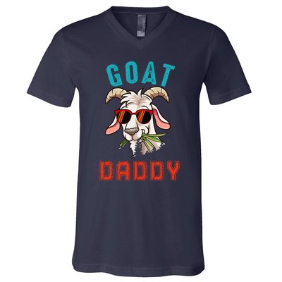 Vintage Goat Funny Daddy Cute Goat Sunglasses Farmer Family V-Neck T-Shirt