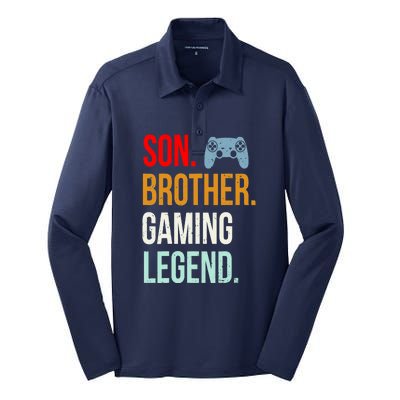 Vintage Gaming Gamer Brother Video Game Silk Touch Performance Long Sleeve Polo