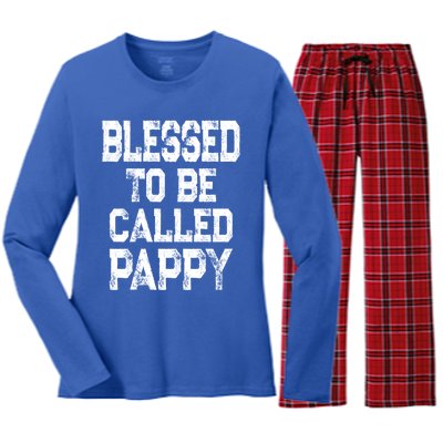 Vintage Grandpa Gift Grey Blessed To Be Called Pappy Cool Gift Women's Long Sleeve Flannel Pajama Set 