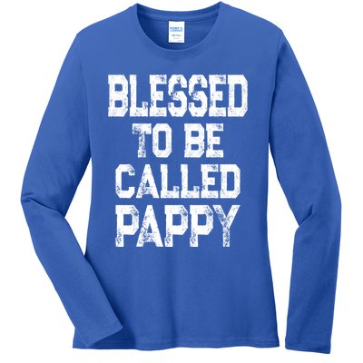 Vintage Grandpa Gift Grey Blessed To Be Called Pappy Cool Gift Ladies Long Sleeve Shirt