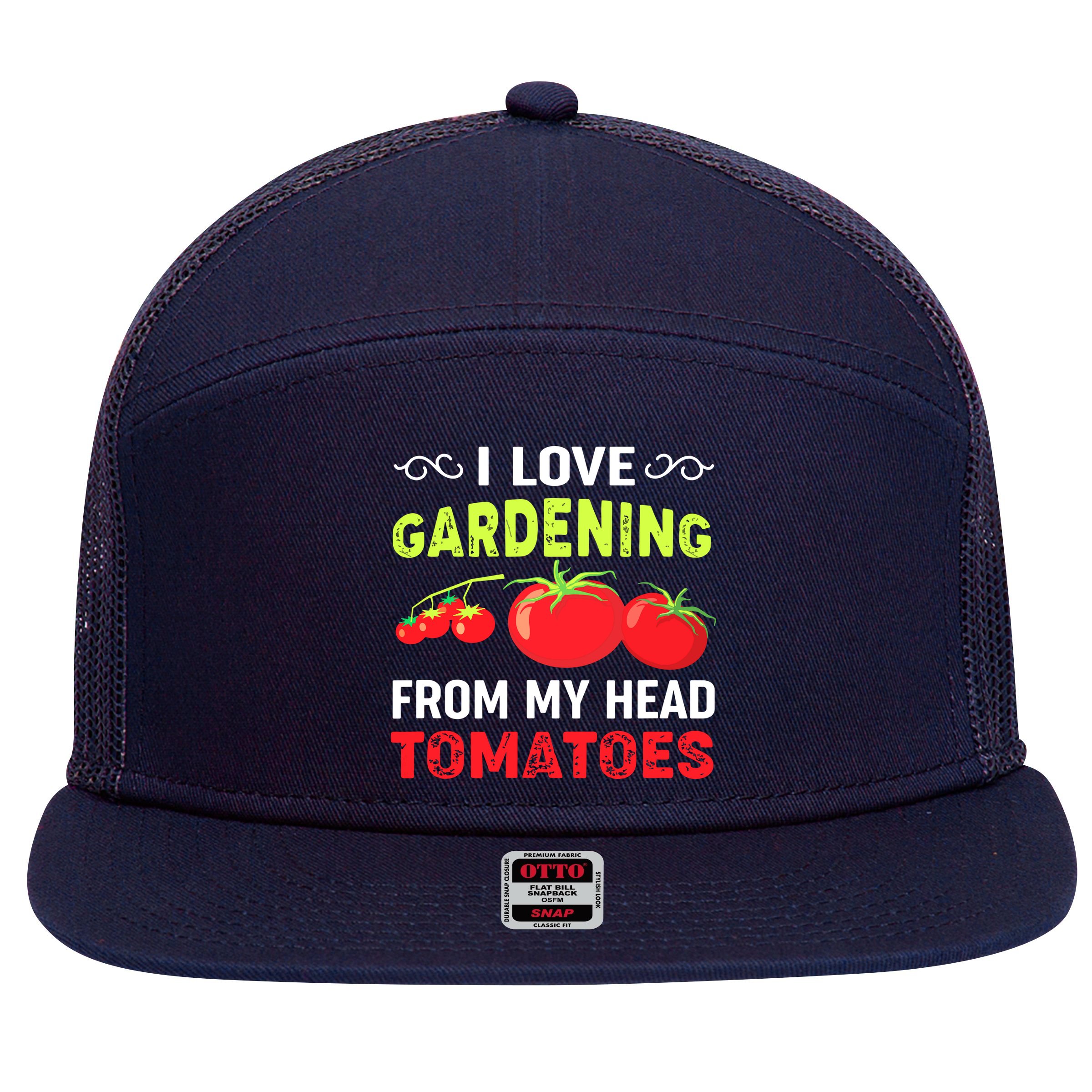 Vegetable Gardener, Gardening, Funny Pun: Head Tomatoes 7 Panel Mesh Trucker Snapback Hat