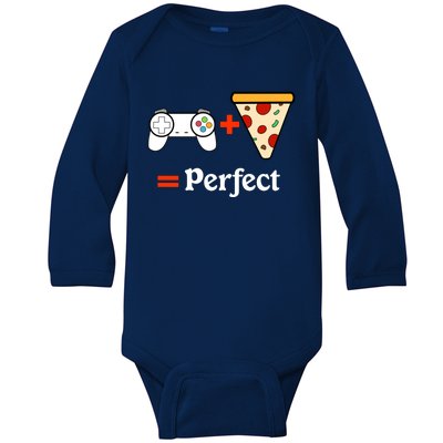 Video Games Gaming Controller Pizza Gamer Funny Gift Baby Long Sleeve Bodysuit