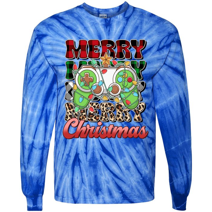 Video Gamer Gaming Controller Christmas Santa Xmas Funny Gift Tie-Dye Long Sleeve Shirt