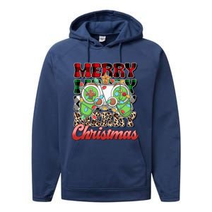 Video Gamer Gaming Controller Christmas Santa Xmas Funny Gift Performance Fleece Hoodie