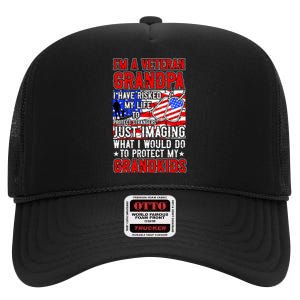 Veteran Grandpa Grandkids High Crown Mesh Back Trucker Hat