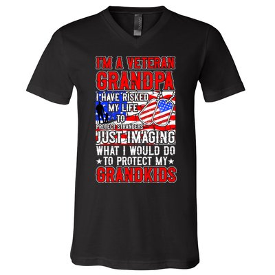 Veteran Grandpa Grandkids V-Neck T-Shirt