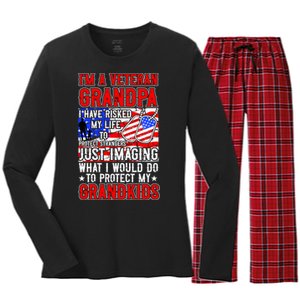 Veteran Grandpa Grandkids Women's Long Sleeve Flannel Pajama Set 