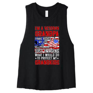 Veteran Grandpa Grandkids Women's Racerback Cropped Tank