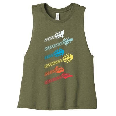 Vintage Guitar Gift For Men Women Music Band Guitarist Stuff Women's Racerback Cropped Tank