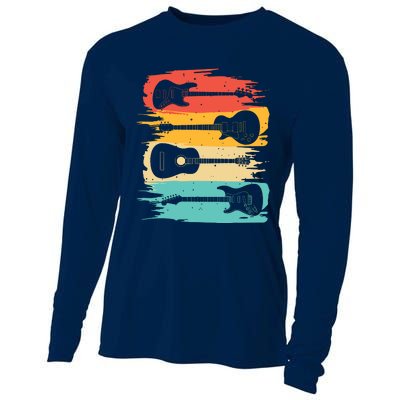 Vintage Guitar Gift For Men Women Music Band Guitarist Stuff Cooling Performance Long Sleeve Crew