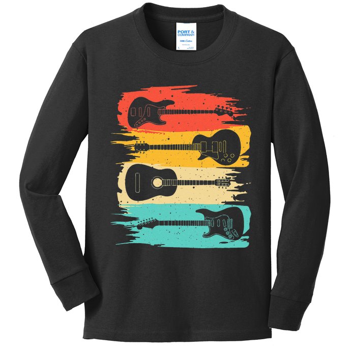 Vintage Guitar Gift For Men Women Music Band Guitarist Stuff Kids Long Sleeve Shirt