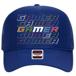 Video Games Gamer Gift Retro Gaming Gift High Crown Mesh Back Trucker Hat