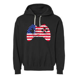 Video Game Gamer USA 4th of July Retro Garment-Dyed Fleece Hoodie