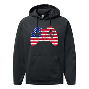 Video Game Gamer USA 4th of July Retro Performance Fleece Hoodie