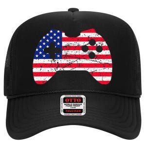 Video Game Gamer USA 4th of July Retro High Crown Mesh Back Trucker Hat