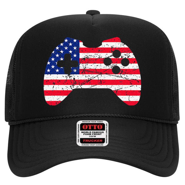 Video Game Gamer USA 4th of July Retro High Crown Mesh Back Trucker Hat