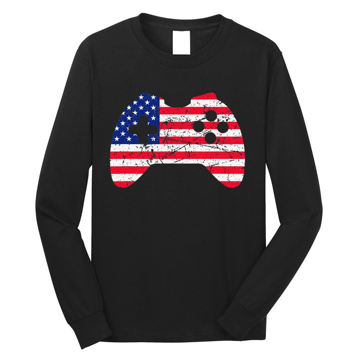 Video Game Gamer USA 4th of July Retro Long Sleeve Shirt