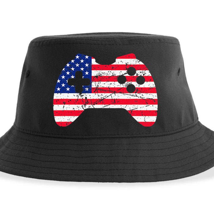 Video Game Gamer USA 4th of July Retro Sustainable Bucket Hat