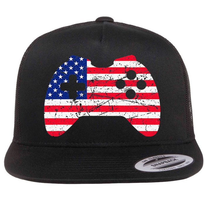 Video Game Gamer USA 4th of July Retro Flat Bill Trucker Hat