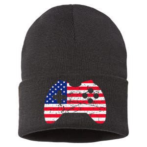 Video Game Gamer USA 4th of July Retro Sustainable Knit Beanie