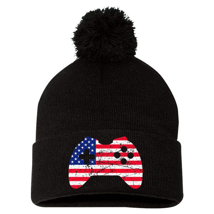 Video Game Gamer USA 4th of July Retro Pom Pom 12in Knit Beanie