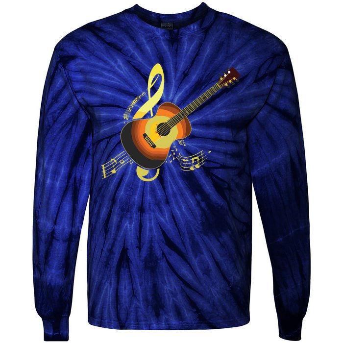 Vintage Guitar Gift For Men Women Music Band Guitarist Stuff Tie-Dye Long Sleeve Shirt