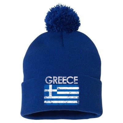 Vintage Greece Greek Flag Pride Gift Pom Pom 12in Knit Beanie