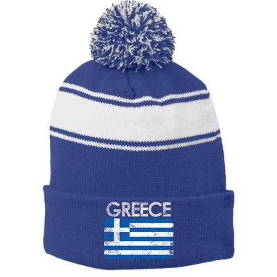 Vintage Greece Greek Flag Pride Gift Stripe Pom Pom Beanie