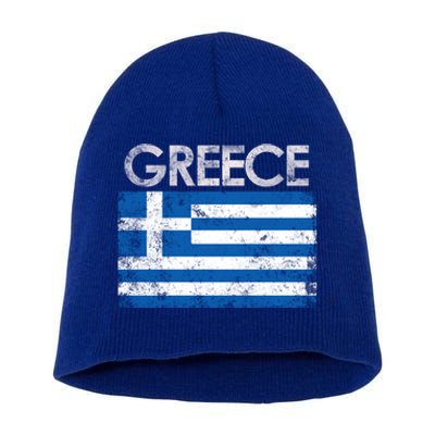 Vintage Greece Greek Flag Pride Gift Short Acrylic Beanie