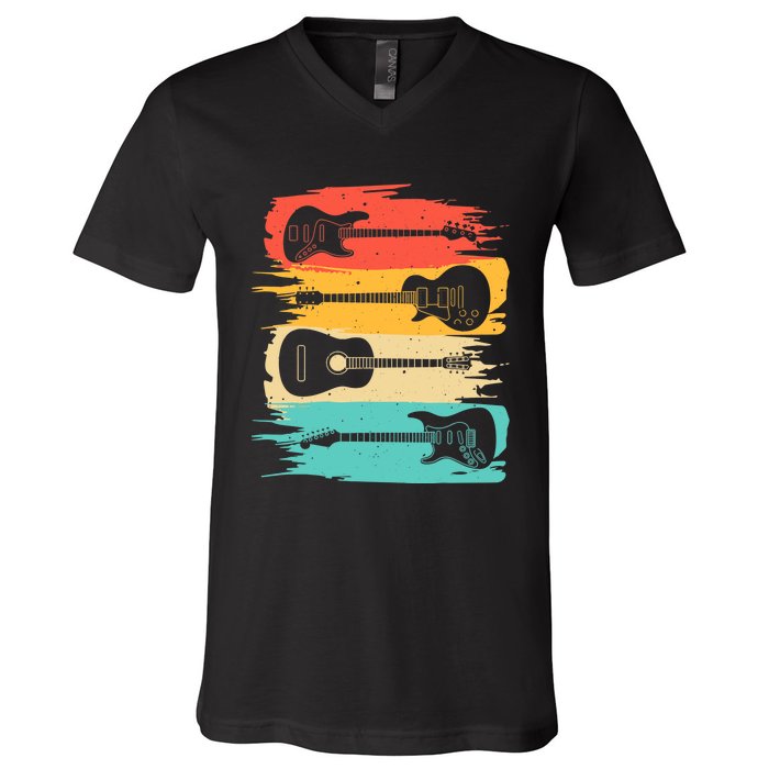 Vintage Guitar Gift For Music Band Guitarist Stuff V-Neck T-Shirt