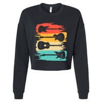 Vintage Guitar Gift For Music Band Guitarist Stuff Cropped Pullover Crew