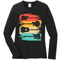 Vintage Guitar Gift For Music Band Guitarist Stuff Ladies Long Sleeve Shirt