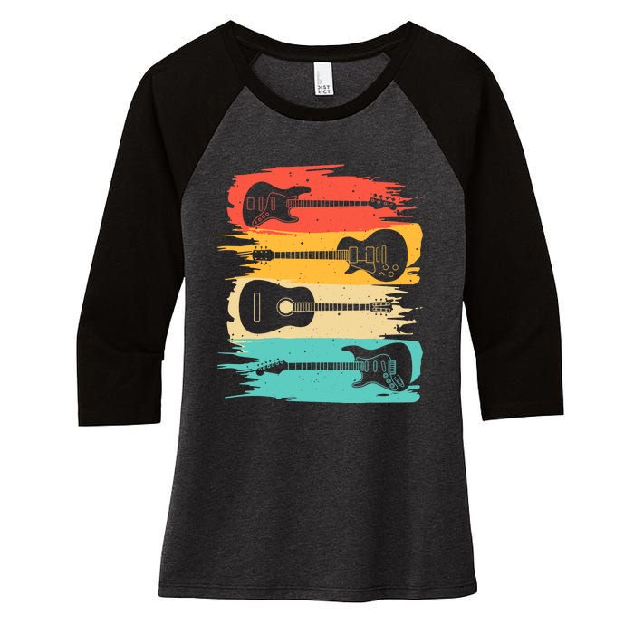 Vintage Guitar Gift For Music Band Guitarist Stuff Women's Tri-Blend 3/4-Sleeve Raglan Shirt