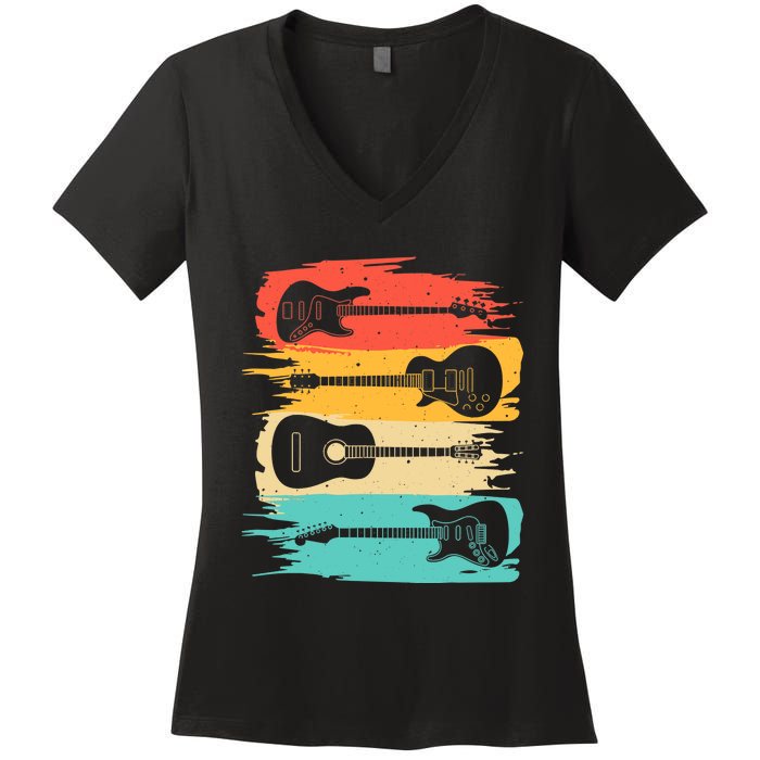 Vintage Guitar Gift For Music Band Guitarist Stuff Women's V-Neck T-Shirt