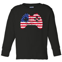 Video Game Gamer USA 4th of July Retro Toddler Long Sleeve Shirt