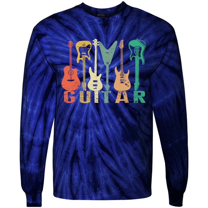 Vintage Guitar Gift For Music Band Guitarist Stuff Tie-Dye Long Sleeve Shirt