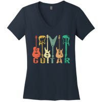 Vintage Guitar Gift For Music Band Guitarist Stuff Women's V-Neck T-Shirt