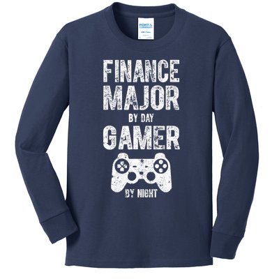 Video Gamer Gift Finance Major By Day Gamer By Night Kids Long Sleeve Shirt