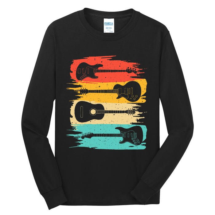 Vintage Guitar Gift For Music Band Guitarist Stuff Tall Long Sleeve T-Shirt