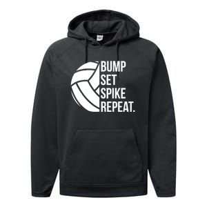 Volleyball Great Gift Hooded Funny Gift Bump Set Spike Repeat Performance Fleece Hoodie