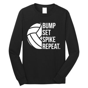 Volleyball Great Gift Hooded Funny Gift Bump Set Spike Repeat Long Sleeve Shirt