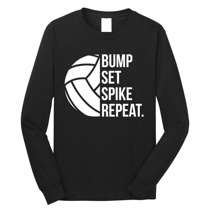 Volleyball Great Gift Hooded Funny Gift Bump Set Spike Repeat Long Sleeve Shirt