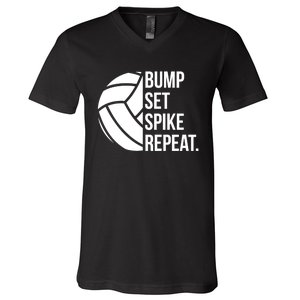 Volleyball Great Gift Hooded Funny Gift Bump Set Spike Repeat V-Neck T-Shirt