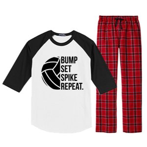 Volleyball Great Gift Hooded Funny Gift Bump Set Spike Repeat Raglan Sleeve Pajama Set