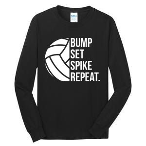 Volleyball Great Gift Hooded Funny Gift Bump Set Spike Repeat Tall Long Sleeve T-Shirt