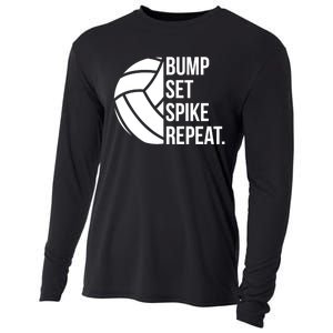 Volleyball Great Gift Hooded Funny Gift Bump Set Spike Repeat Cooling Performance Long Sleeve Crew