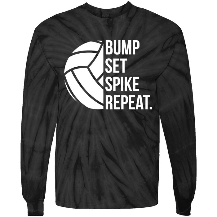 Volleyball Great Gift Hooded Funny Gift Bump Set Spike Repeat Tie-Dye Long Sleeve Shirt