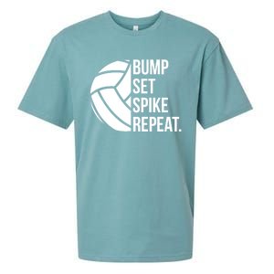 Volleyball Great Gift Hooded Funny Gift Bump Set Spike Repeat Sueded Cloud Jersey T-Shirt