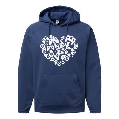 Video Gamer Heart Of Controllers Valentine's Day Performance Fleece Hoodie