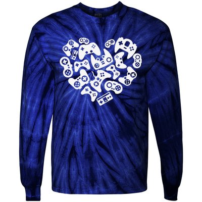 Video Gamer Heart Of Controllers Valentine's Day Tie-Dye Long Sleeve Shirt